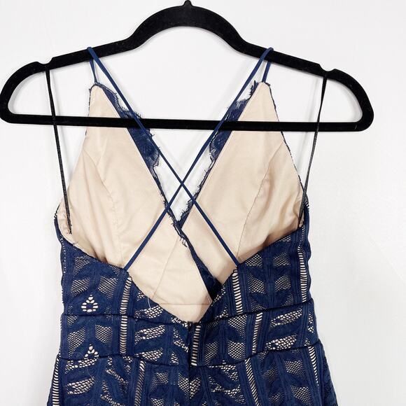 Blossom Cross Open Back Lace Romper Size 6 Navy Blue Playsuit Sleeveless V Neck - Picture 6 of 10